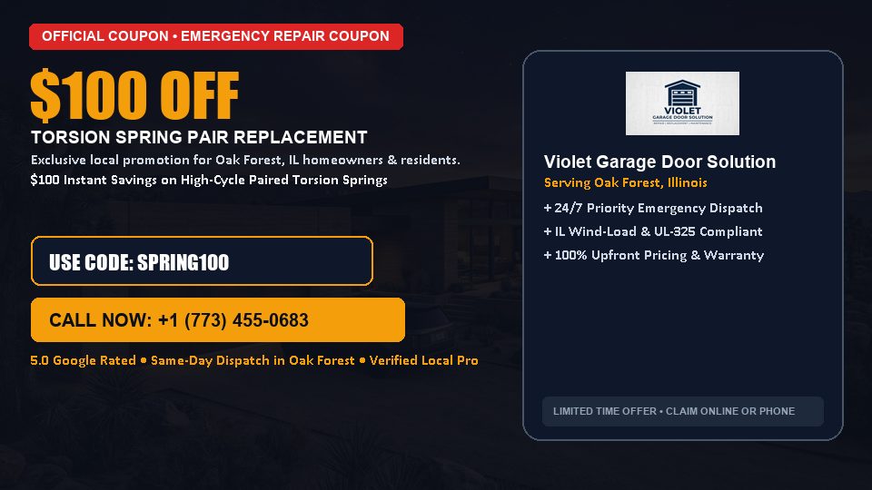 Violet Garage Door Solution $100 OFF Dual Torsion Spring Replacement in Oak Forest, IL