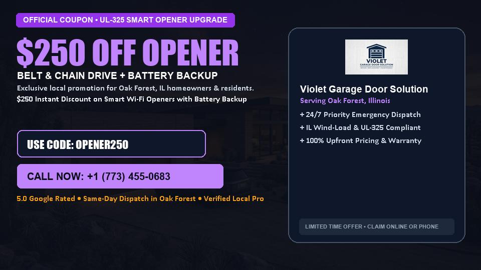 Violet Garage Door Solution $250 OFF Premium LiftMaster Opener Installation in Oak Forest, IL