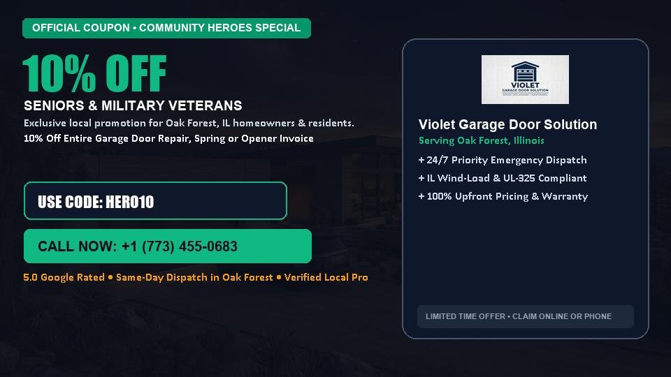 Violet Garage Door Solution 10% OFF Seniors & Military Veterans in Oak Forest, IL